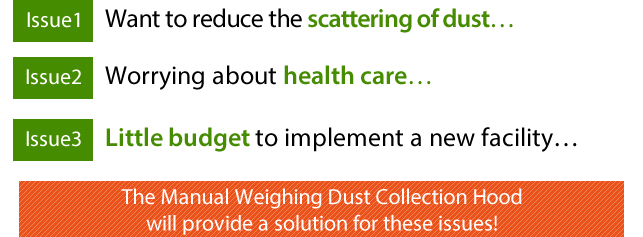 The Manual Weighing Dust Collection Hood will provide a solution for these issues!